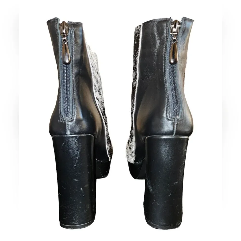 Alcala's Calf Hair Black Leather Platform Cow Zip-up Booties Size 9